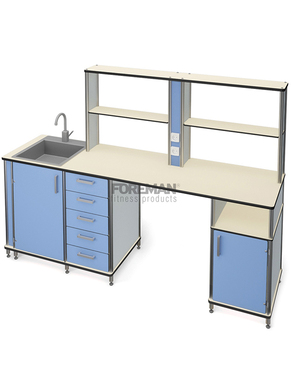 DESK WITH INTEGRATED SINK AND OPEN SHELVES